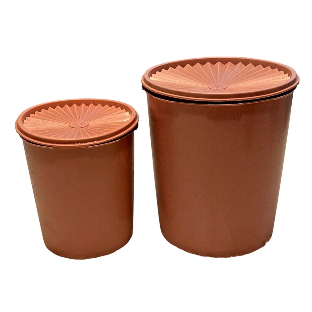 2 Vintage Tupperware Nesting Canisters‎ Rose Mauve Pink Retro Nice Storage